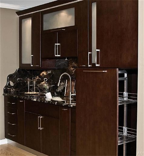 Euro Bamboo Kitchen - frameless euro style slab cabinetry, pull out pantry cabinets, drawer base